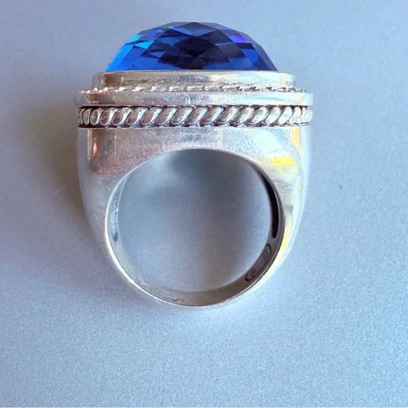 David Yurman Albion Ring 20mm Blue Topaz and Diamonds in Sterling Silver - Picture 7 of 10